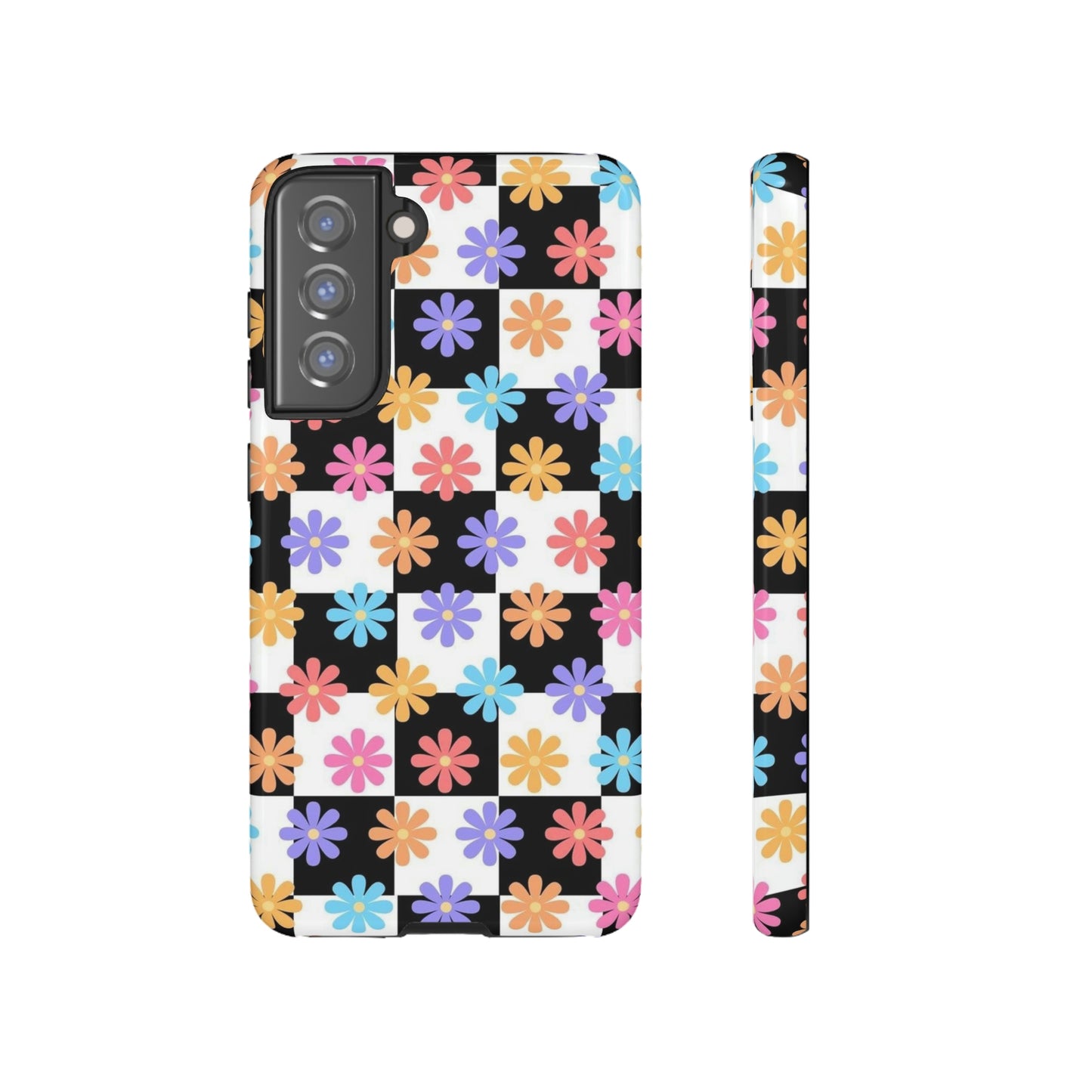 Checkered flower phone case/ for Samsung & Google Phones/ Floral collection/ Tough Phone Cases