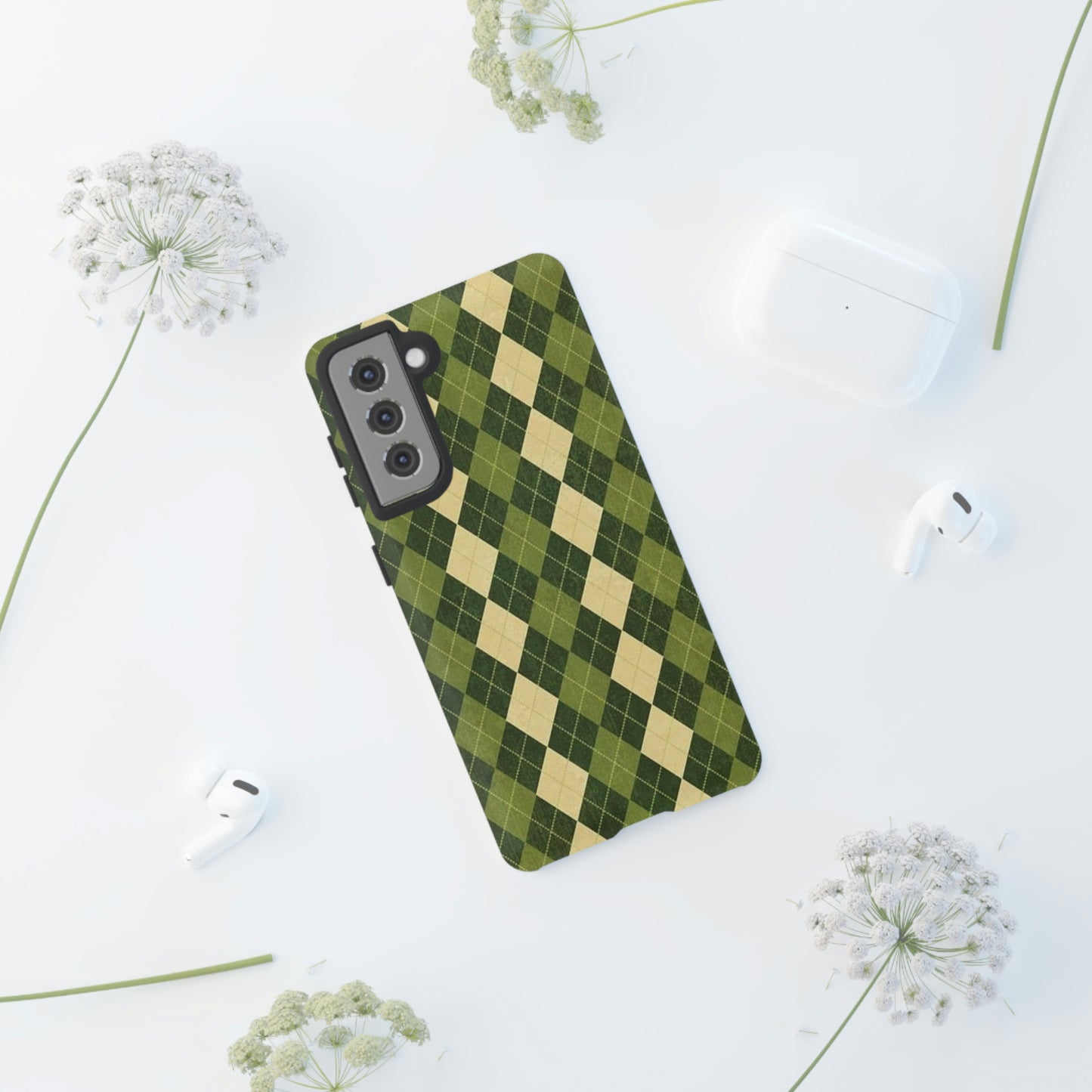 Green plaid sweater phone case/ for Samsung & Google phone/ plaid collection/ Tough Phone Cases