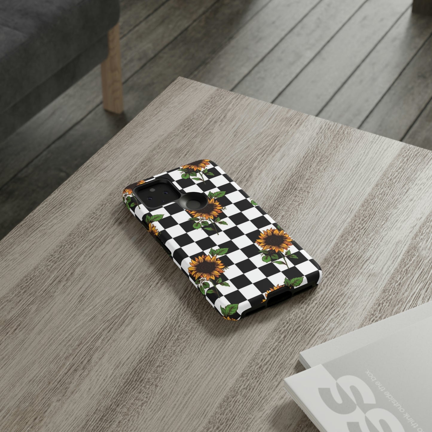 Checkered sunflower phone case/ for Samsung & Google phones/ floral collection/Tough Cases