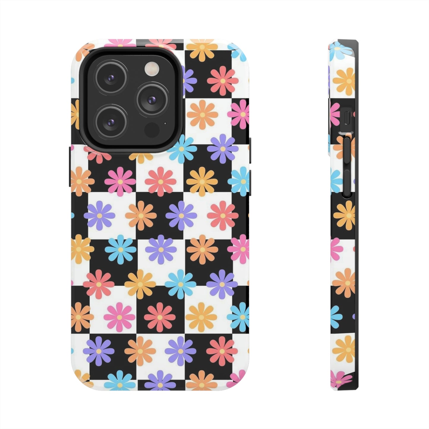 Checkered flower phone case/ for iPhone/ Floral collection /Tough Phone Cases, Case-Mate