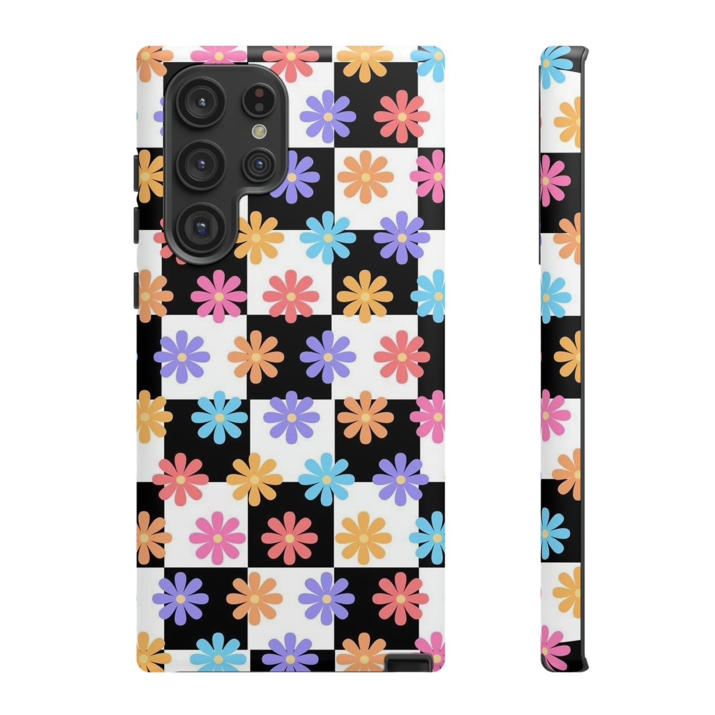 Checkered flower phone case/ for Samsung & Google Phones/ Floral collection/ Tough Phone Cases