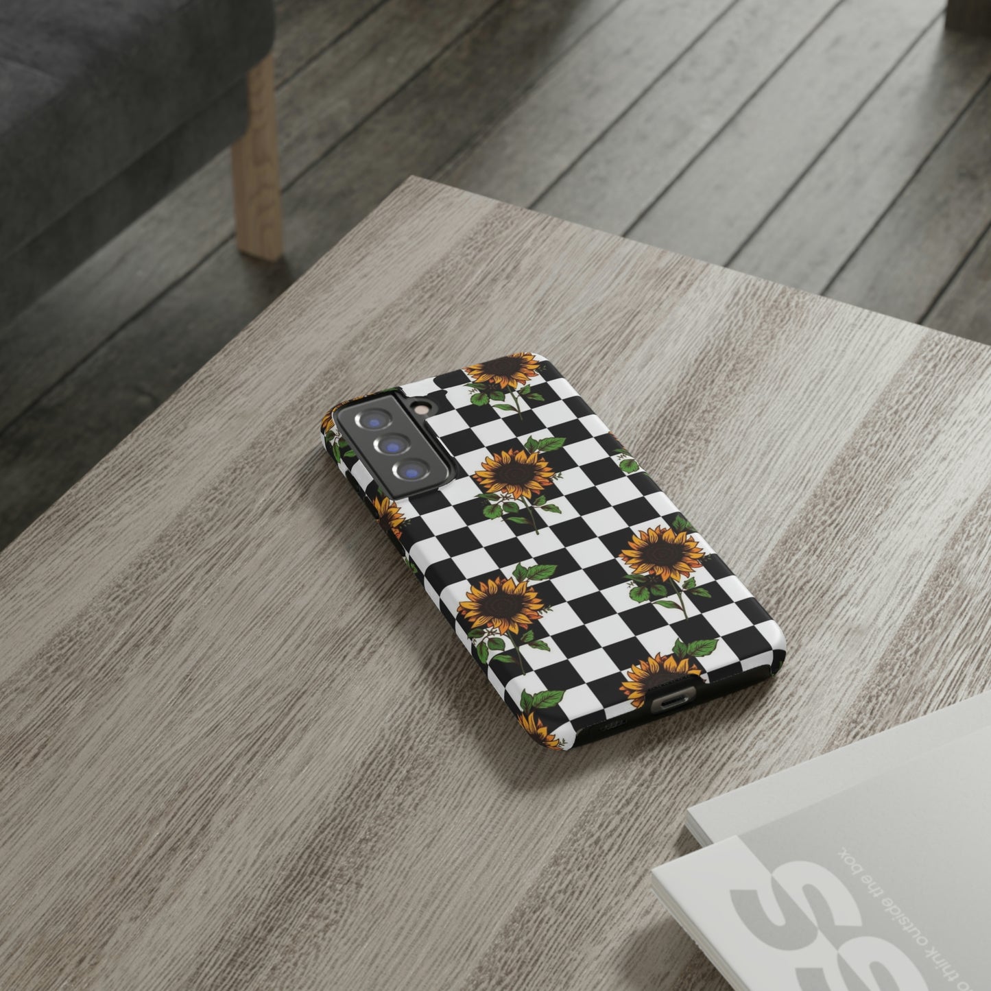 Checkered sunflower phone case/ for Samsung & Google phones/ floral collection/Tough Cases