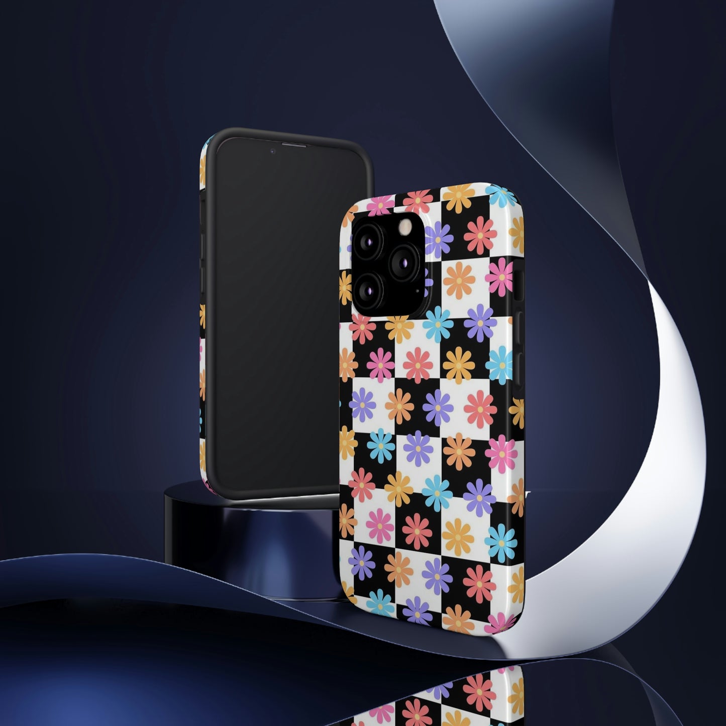 Checkered flower phone case/ for iPhone/ Floral collection /Tough Phone Cases, Case-Mate