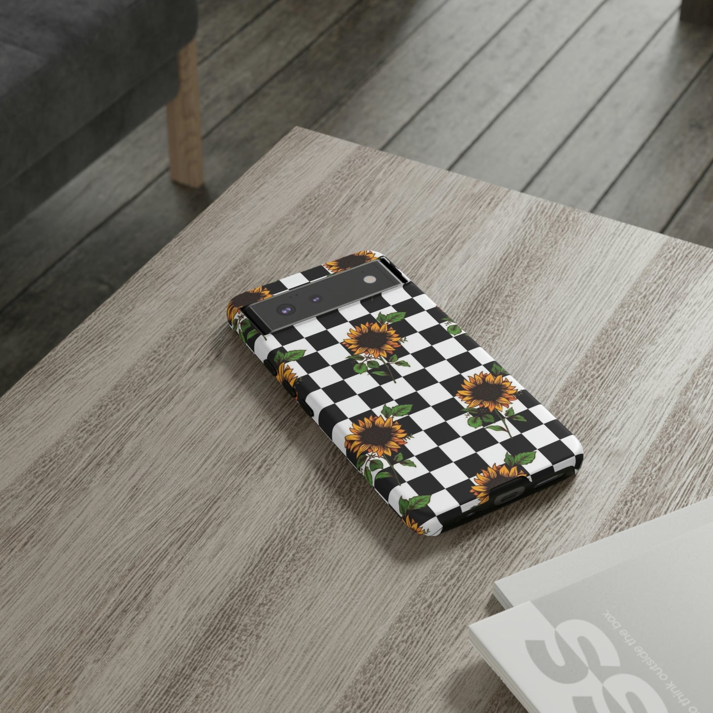 Checkered sunflower phone case/ for Samsung & Google phones/ floral collection/Tough Cases