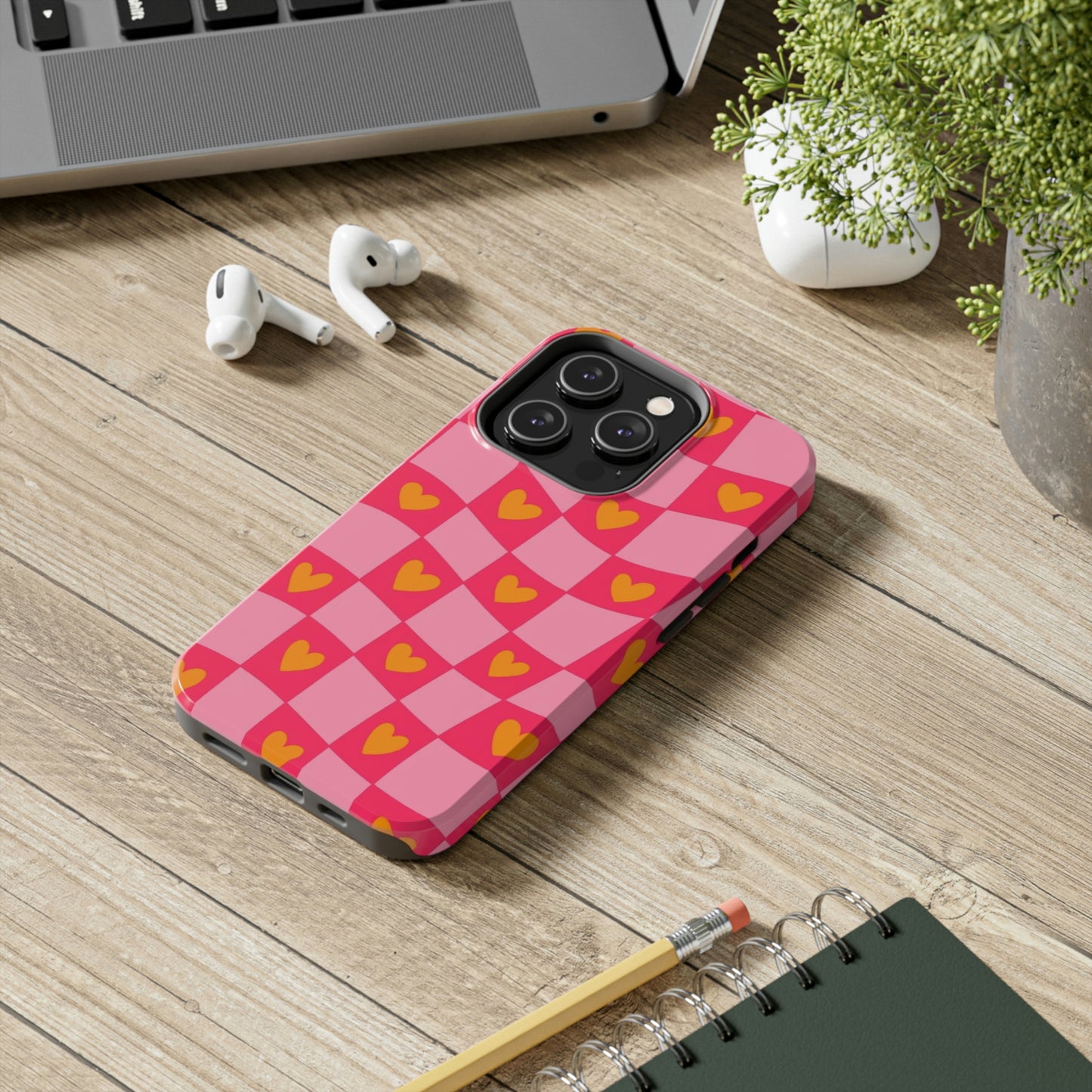 Checkered hearts phone case / for iPhone/ heart collection Tough Phone Cases,