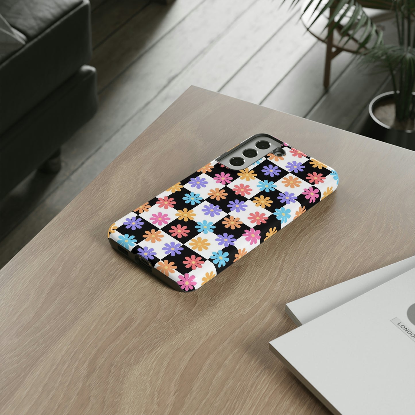 Checkered flower phone case/ for Samsung & Google Phones/ Floral collection/ Tough Phone Cases