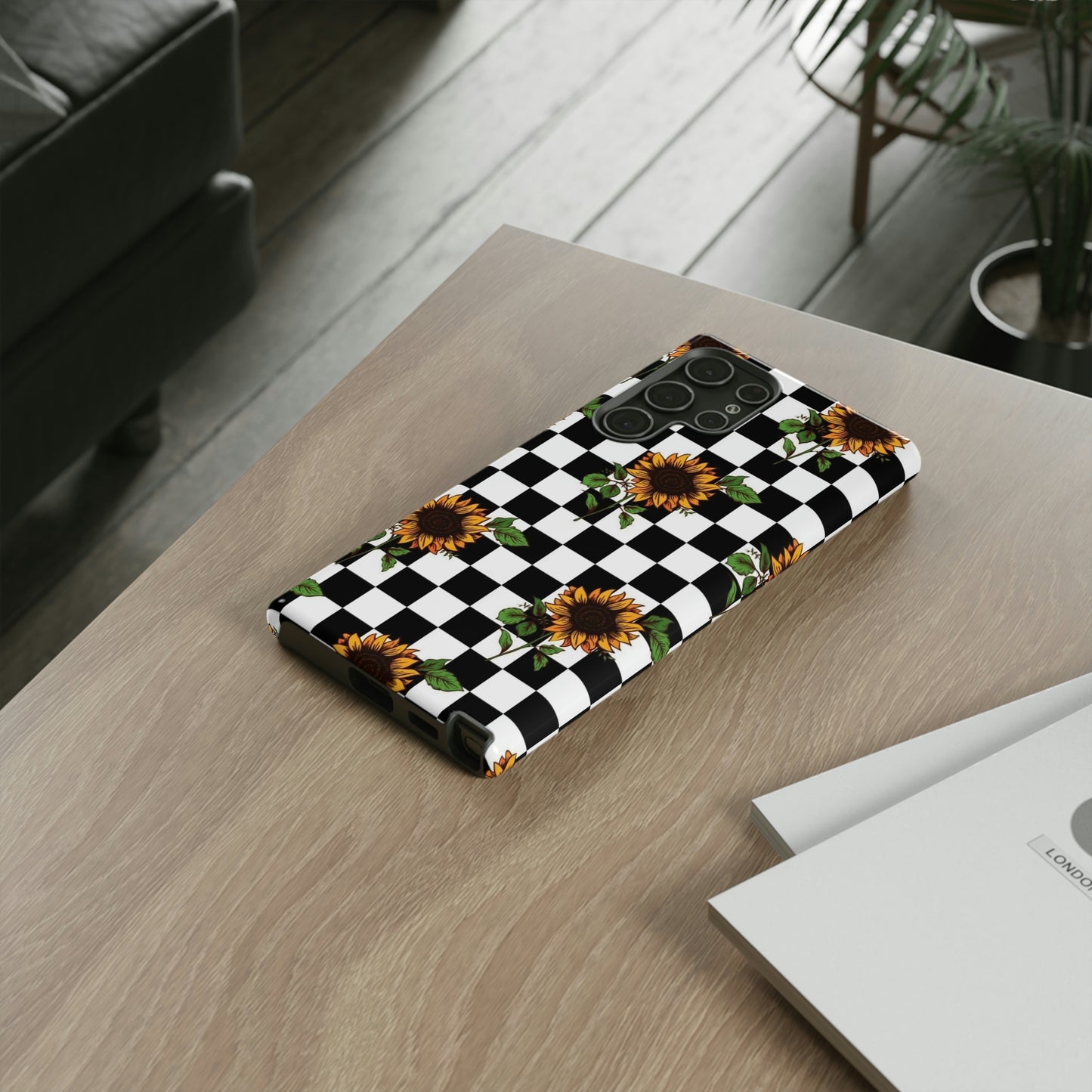 Checkered sunflower phone case/ for Samsung & Google phones/ floral collection/Tough Cases