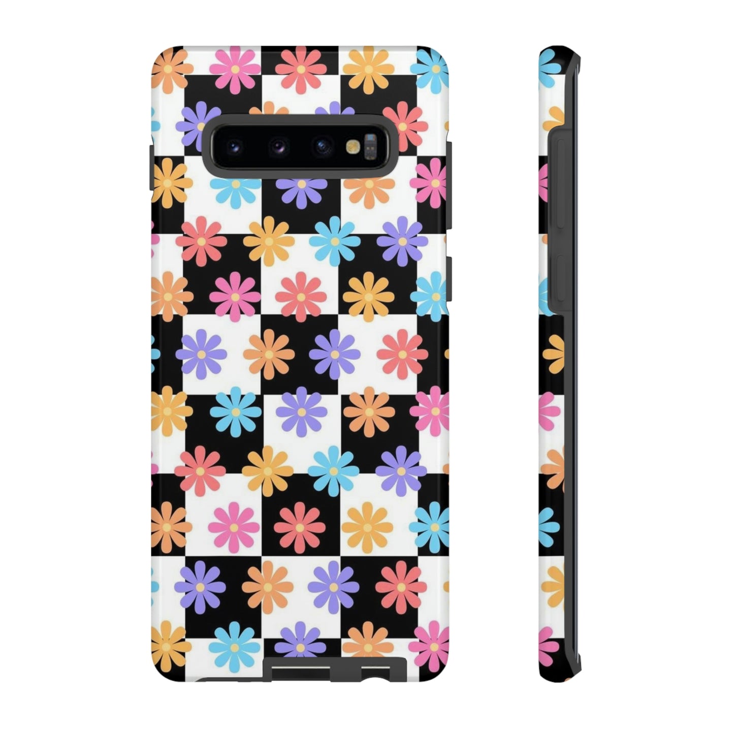 Checkered flower phone case/ for Samsung & Google Phones/ Floral collection/ Tough Phone Cases