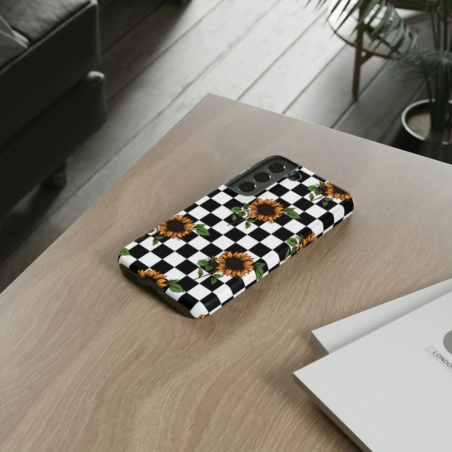 Checkered sunflower phone case/ for Samsung & Google phones/ floral collection/Tough Cases