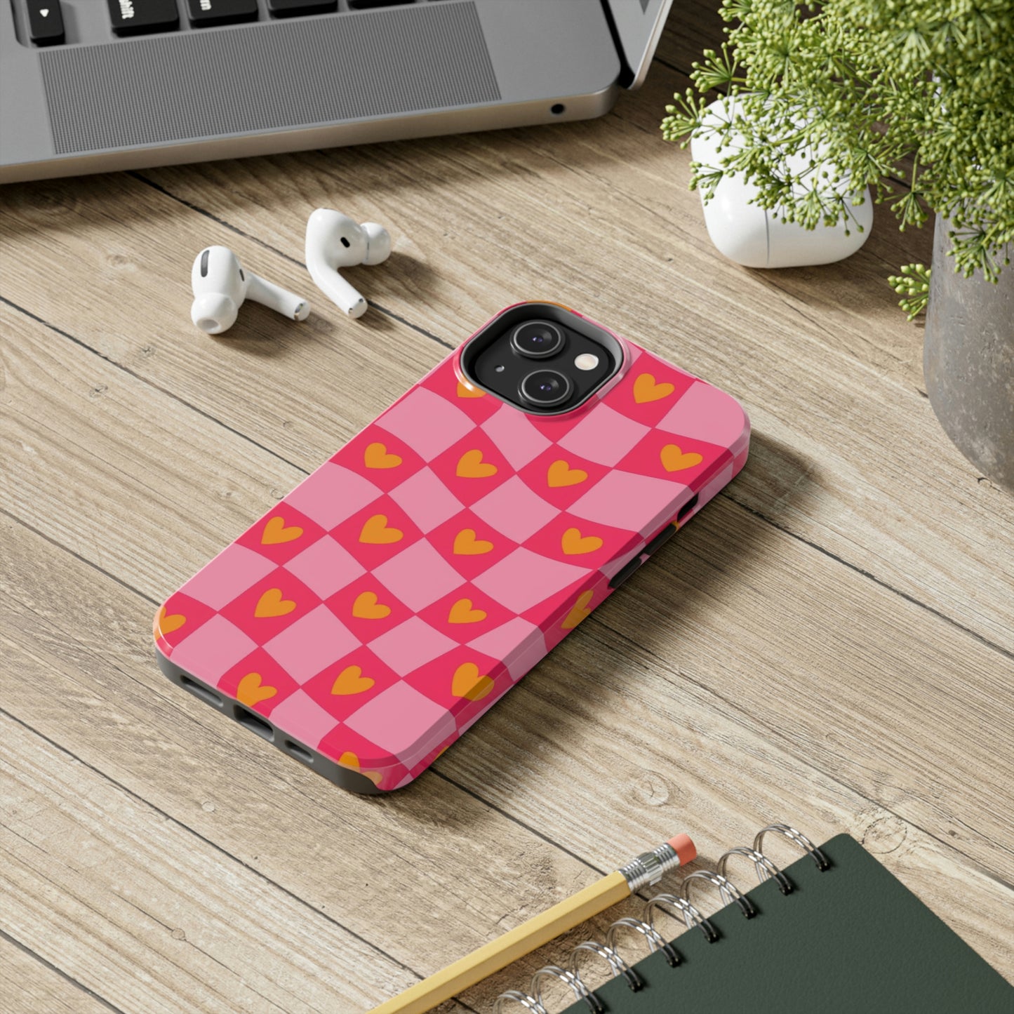 Checkered hearts phone case / for iPhone/ heart collection Tough Phone Cases,