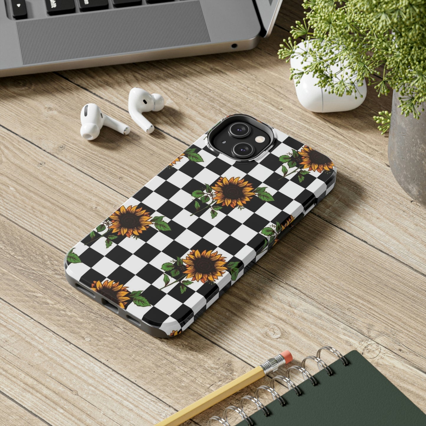 Checkered Sunflower phone case/ for iPhone  /Floral collection /Tough Phone Cases, Case-Mate