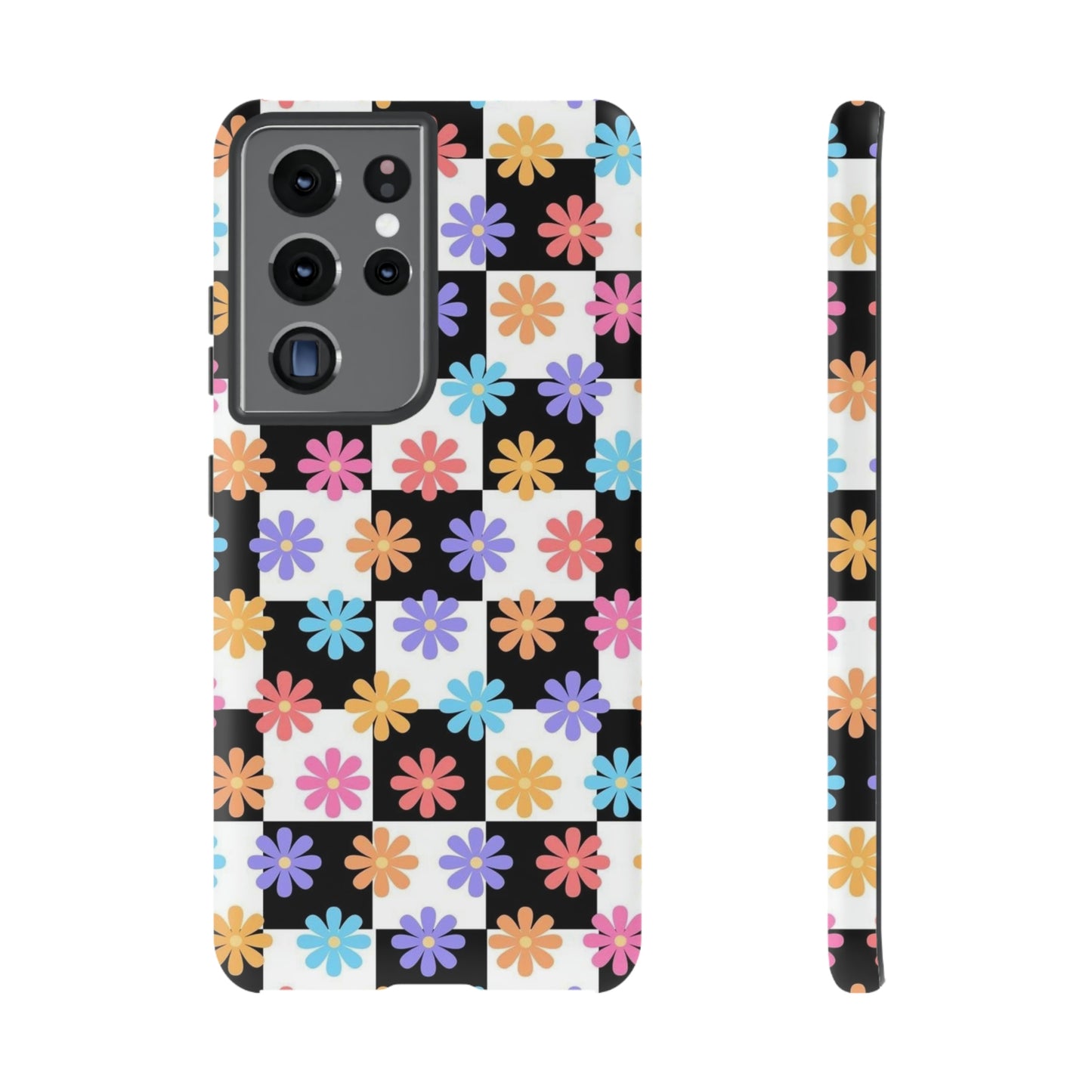 Checkered flower phone case/ for Samsung & Google Phones/ Floral collection/ Tough Phone Cases