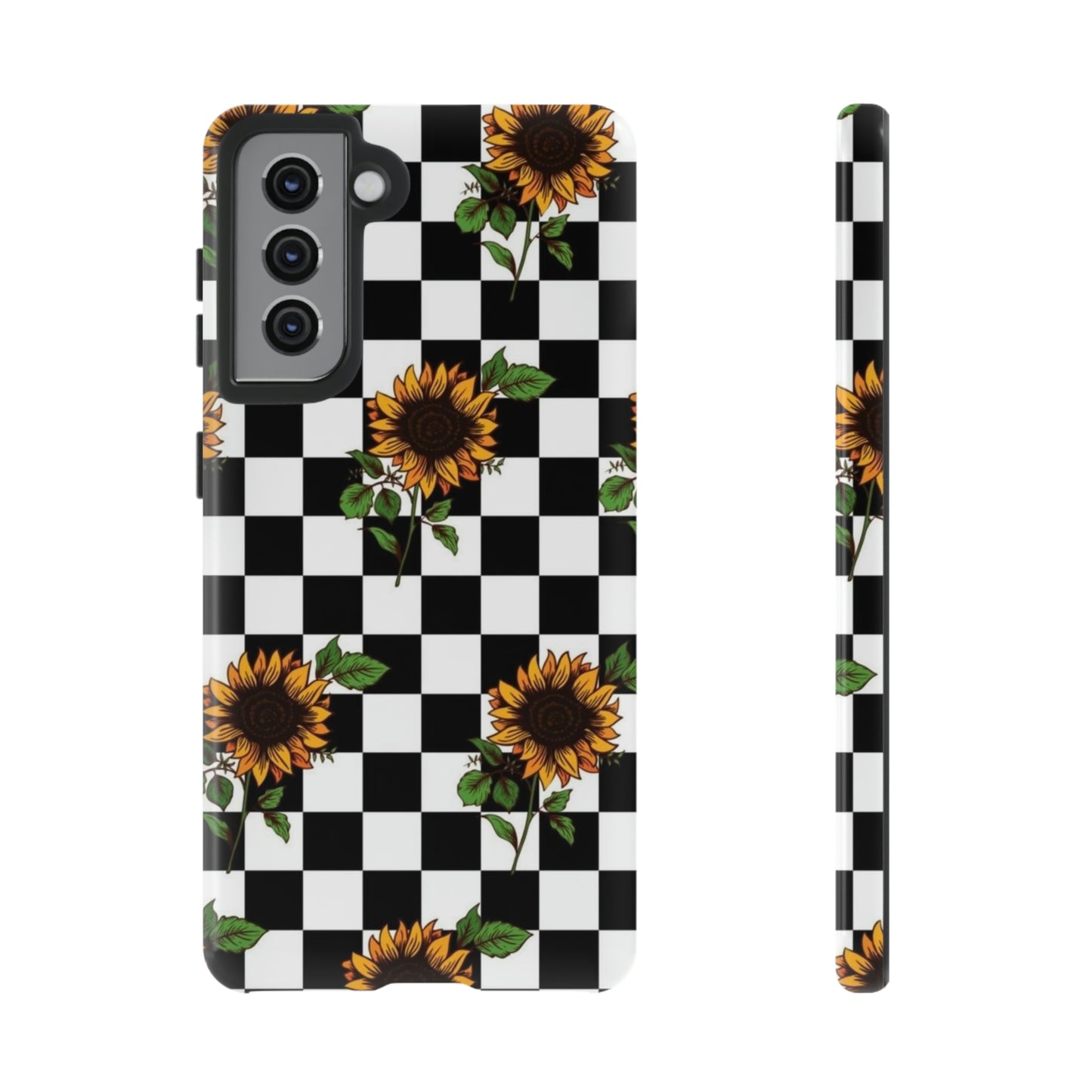 Checkered sunflower phone case/ for Samsung & Google phones/ floral collection/Tough Cases