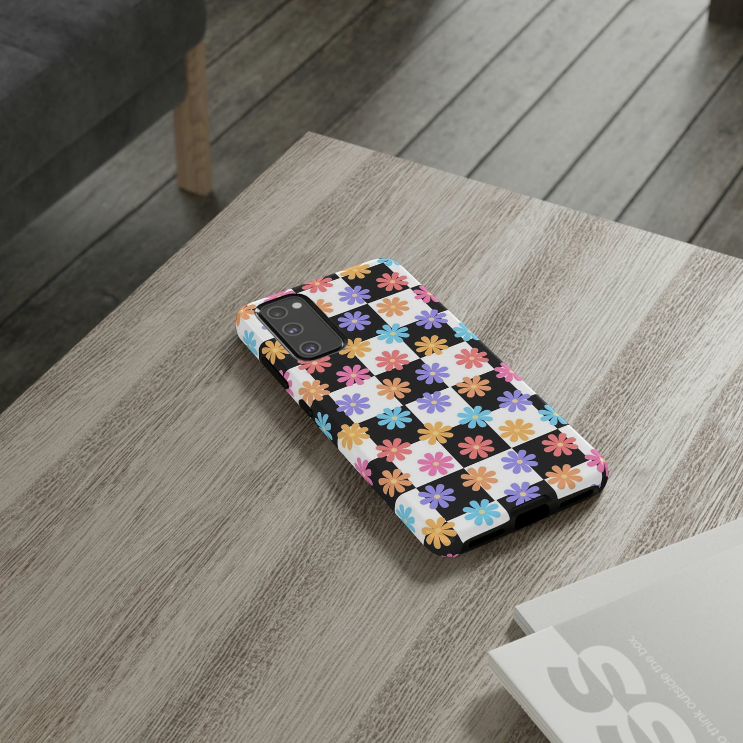 Checkered flower phone case/ for Samsung & Google Phones/ Floral collection/ Tough Phone Cases