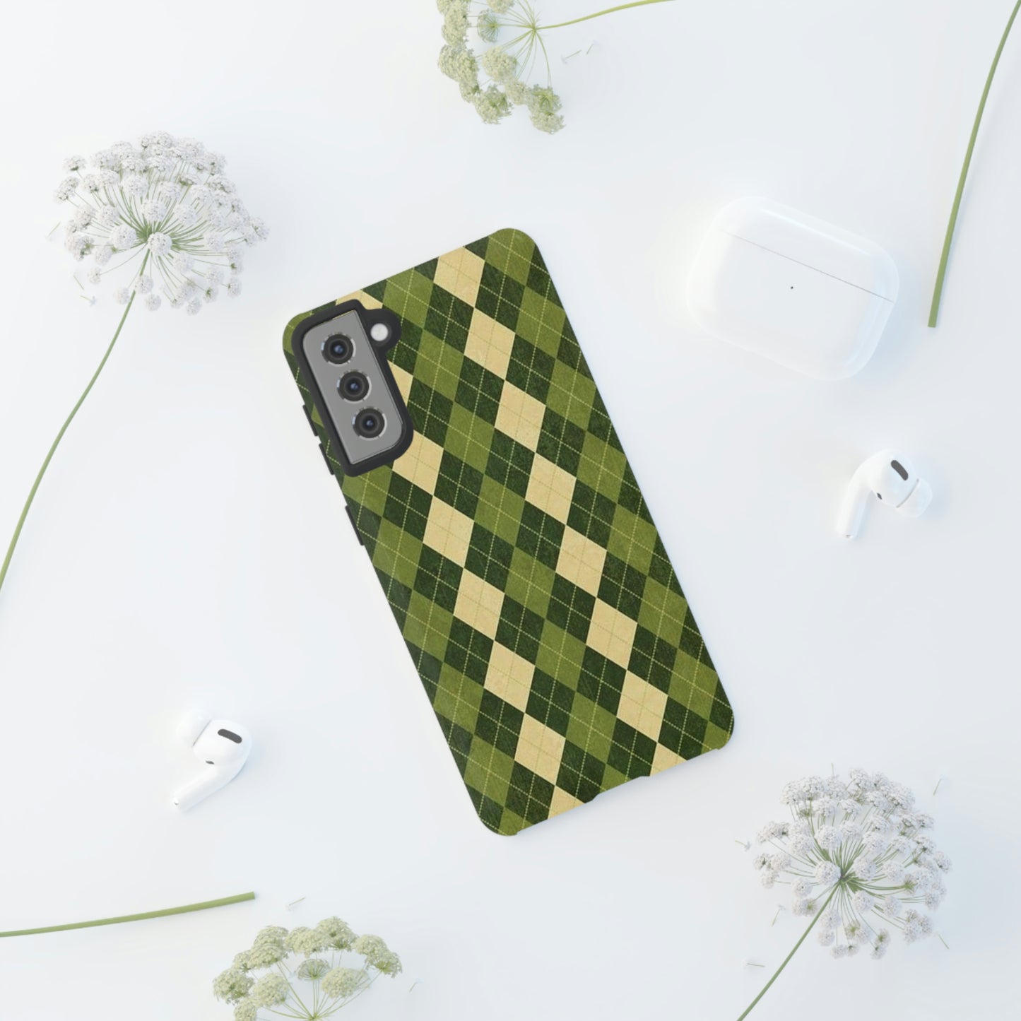 Green plaid sweater phone case/ for Samsung & Google phone/ plaid collection/ Tough Phone Cases