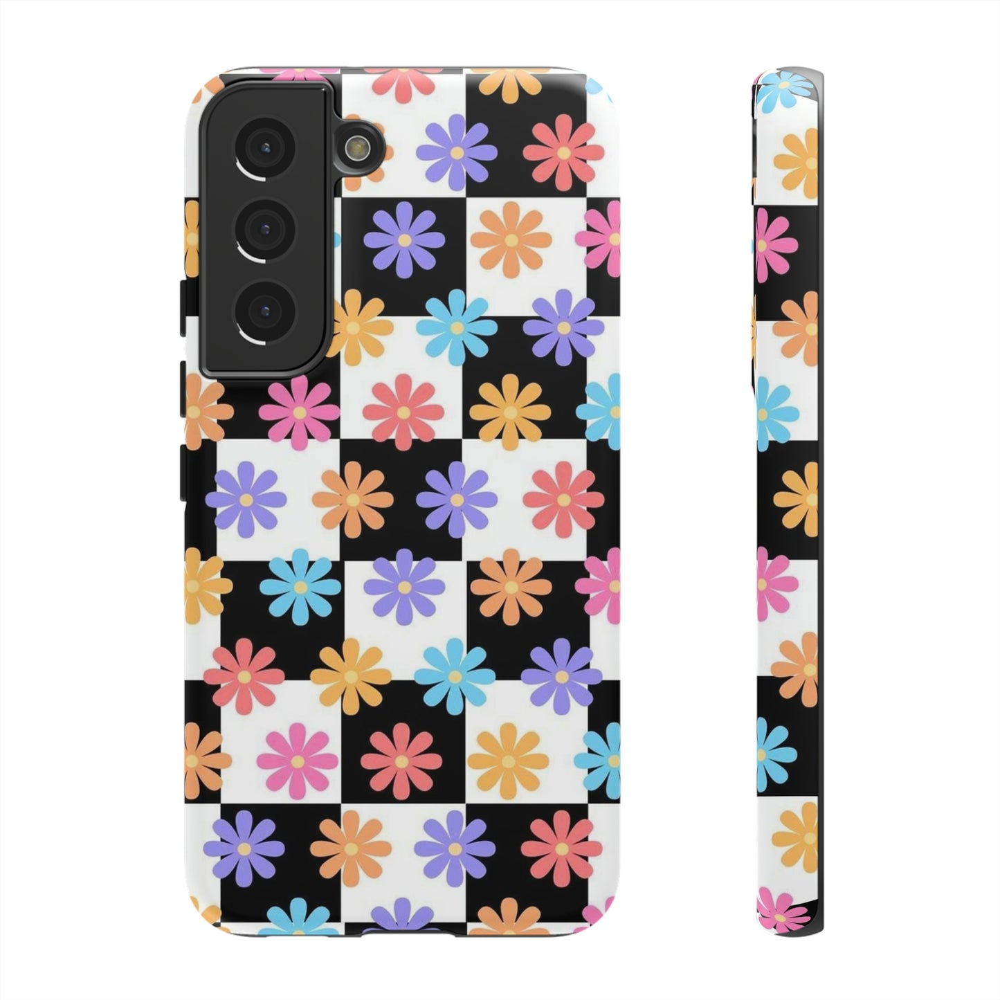 Checkered flower phone case/ for Samsung & Google Phones/ Floral collection/ Tough Phone Cases