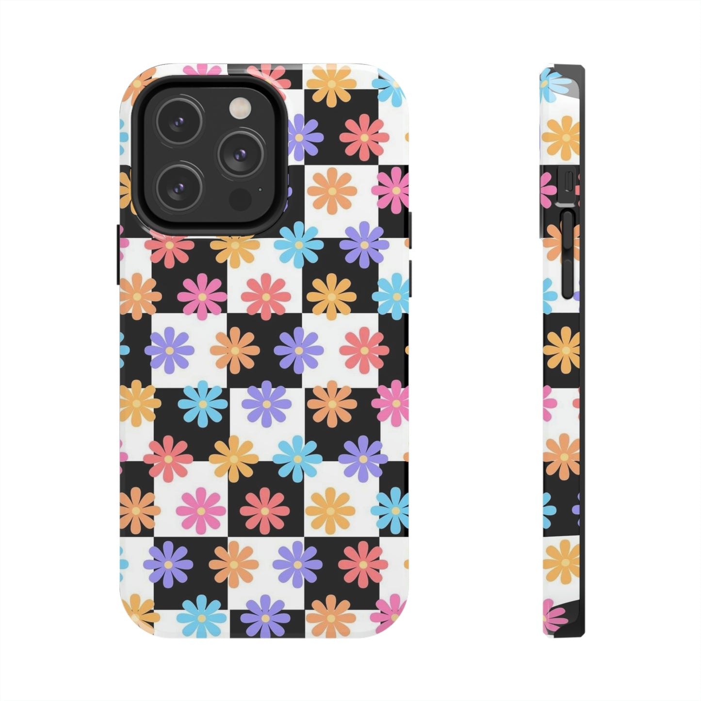 Checkered flower phone case/ for iPhone/ Floral collection /Tough Phone Cases, Case-Mate