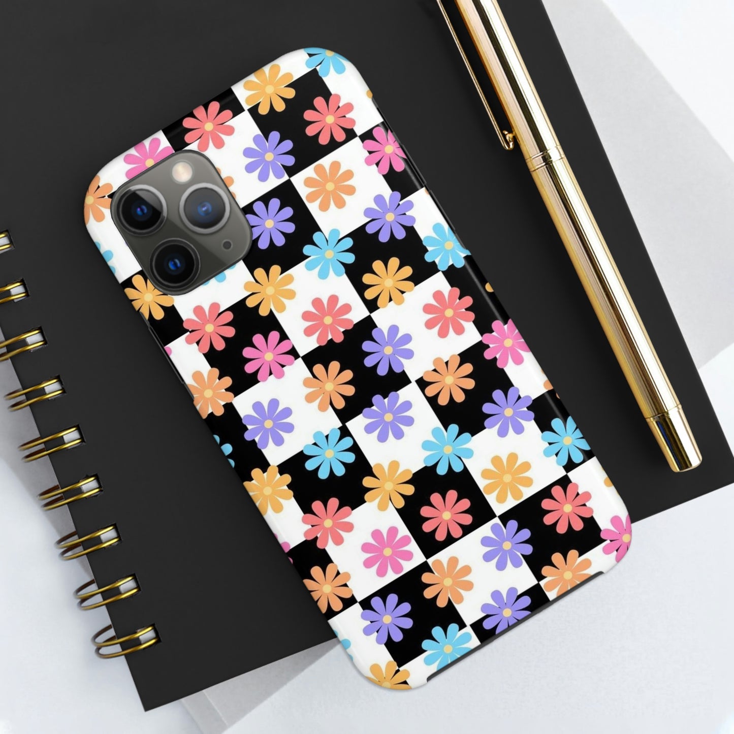 Checkered flower phone case/ for iPhone/ Floral collection /Tough Phone Cases, Case-Mate