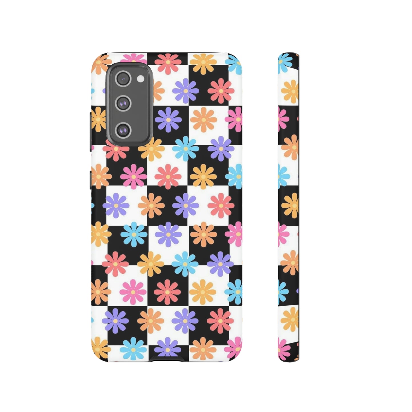 Checkered flower phone case/ for Samsung & Google Phones/ Floral collection/ Tough Phone Cases